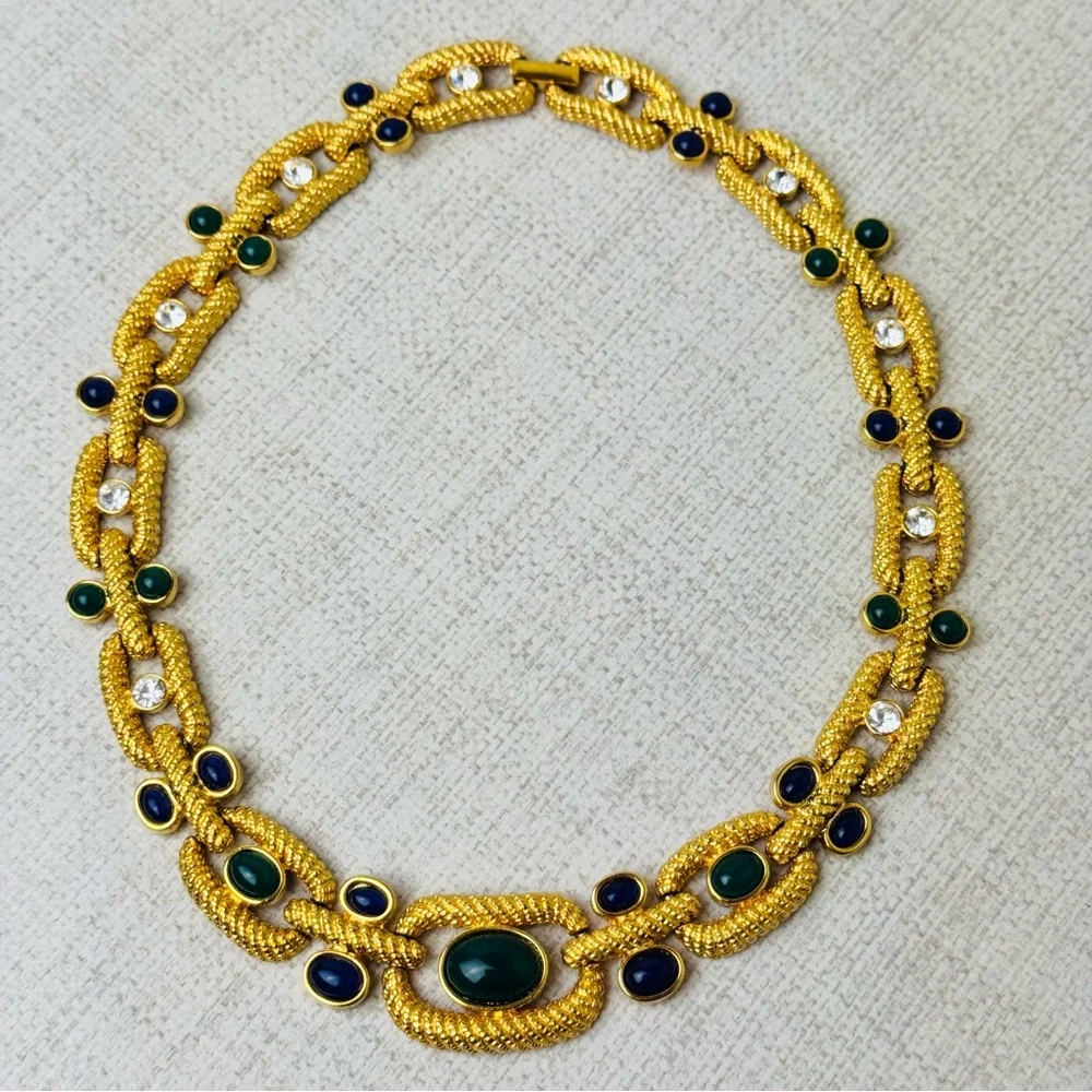 Vintage Byzantine style Mogul Gold Tone CH Carolina Herrera Statement Necklace - Picture 9 of 10